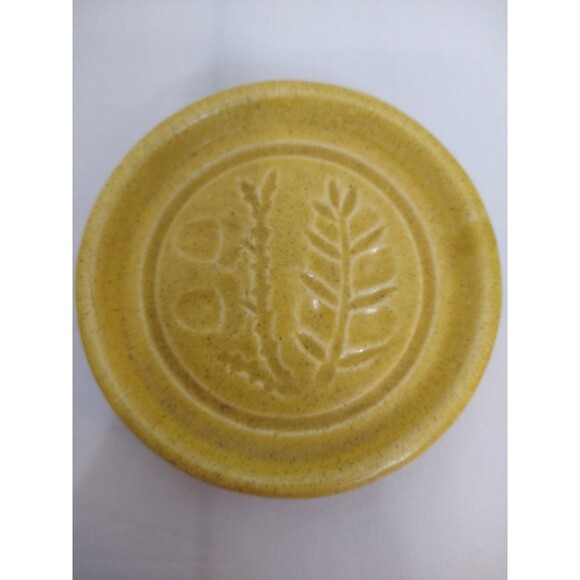 Set of 3 Vintage Pigeon Forge Pottery Coasters Yellow Butter Mold Prints 1 chip - Picture 6 of 9